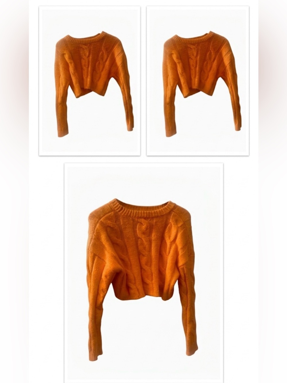 Cropped Cable Knit Sweater - Orange